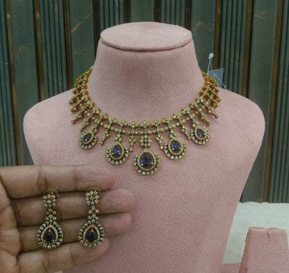 Antique Gold Purple  Cz Necklace Jewellery Pvita Set