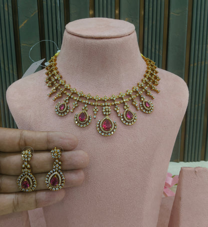 Antique Gold Ruby  Cz Necklace Jewellery Pvita Set