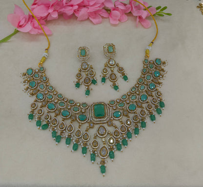 Antique Gold Mint Cz Necklace Jewellery Pvita Set