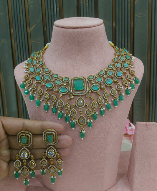 Antique Gold Mint Cz Necklace Jewellery Pvita Set