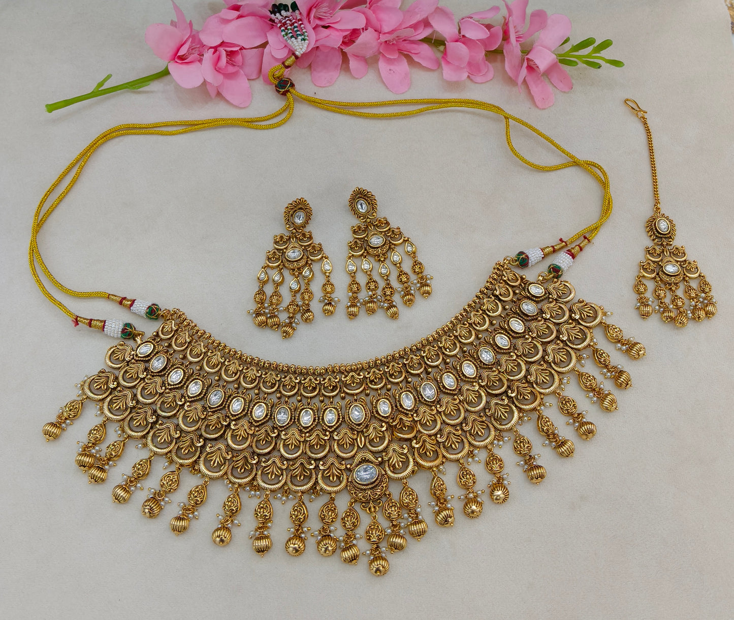 Gold Polki Kundan Bridal Necklace Kang Set