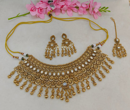 Gold Polki Kundan Bridal Necklace Kang Set