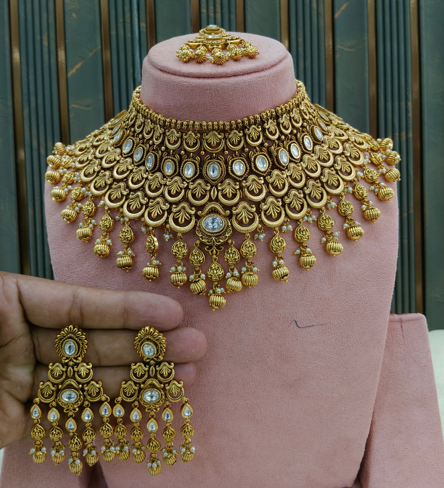 Gold Polki Kundan Bridal Necklace Kang Set
