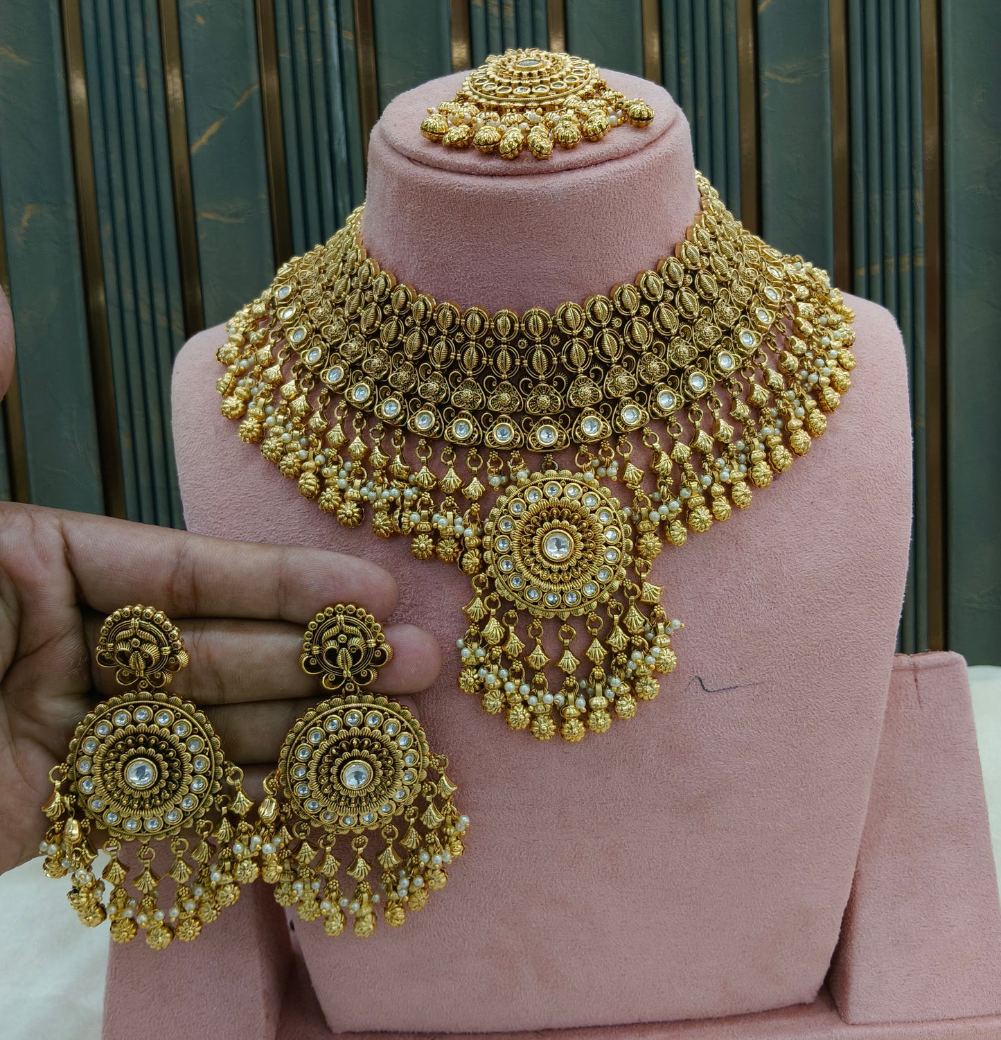 Gold Polki Kundan Bridal Necklace Kang Set