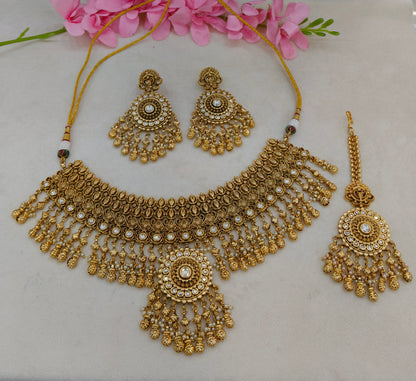 Gold Polki Kundan Bridal Necklace Kang Set