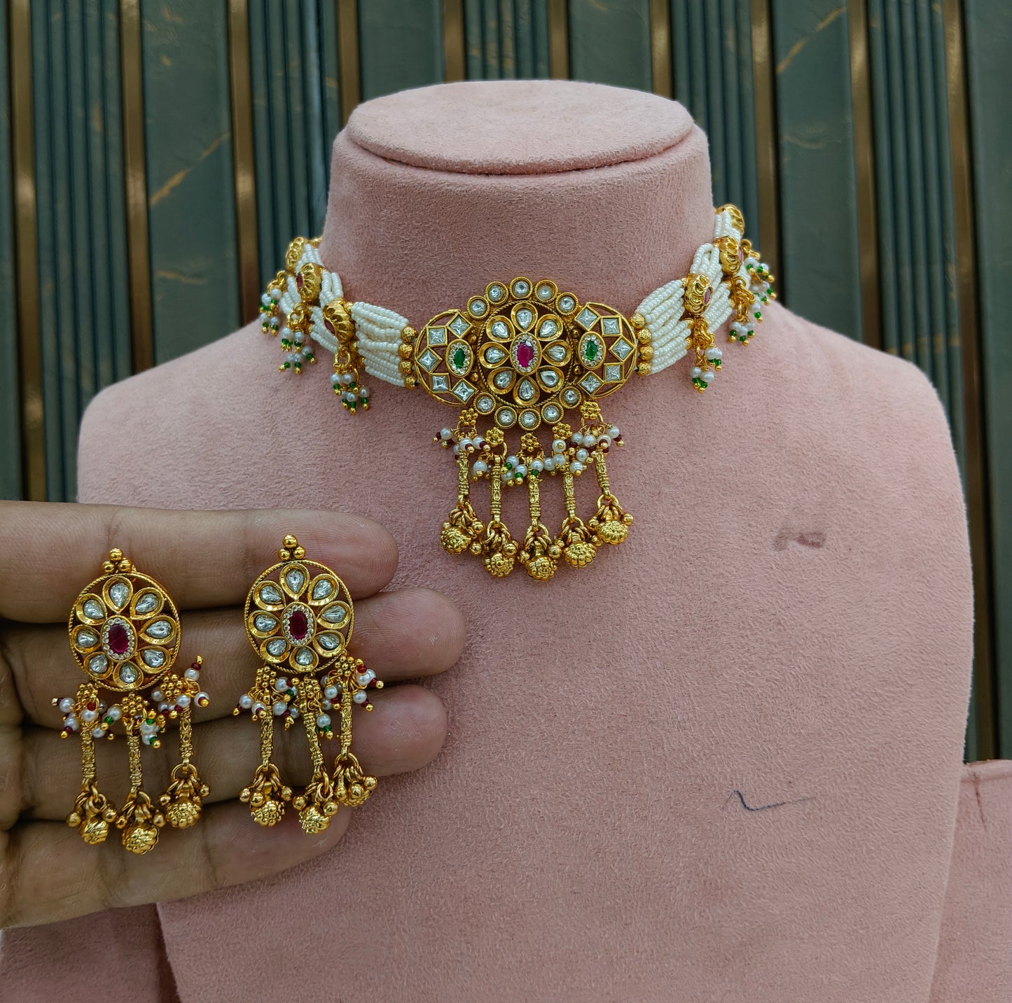 Gold Polki Ruby Green Kundan Choker Jewellery Noora Set