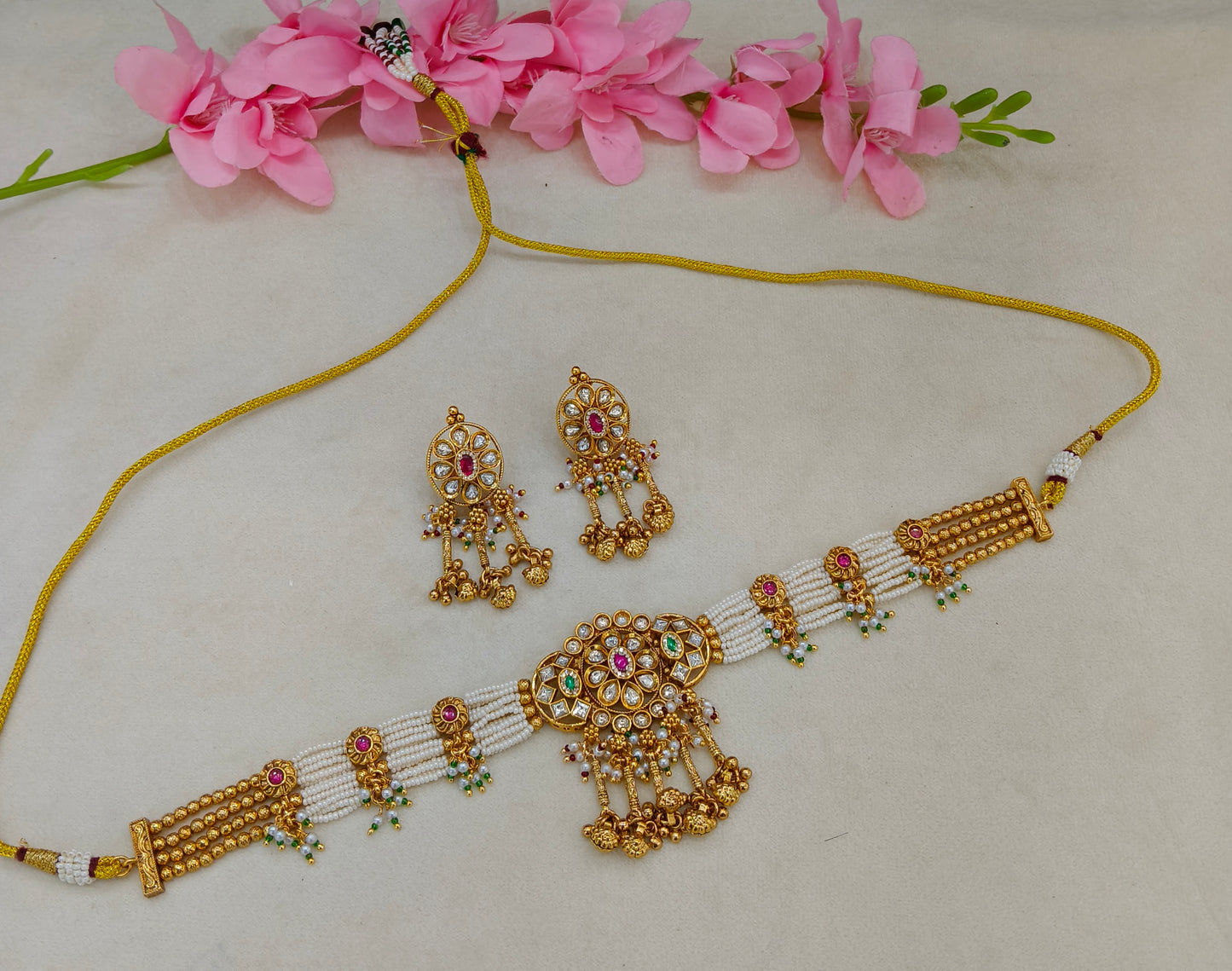 Gold Polki Ruby Green Kundan Choker Jewellery Noora Set