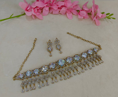 Antique White CZ Stone Choker Jewellery Orika Set