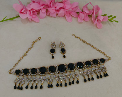 Antique Black CZ Stone Choker Jewellery Orika Set