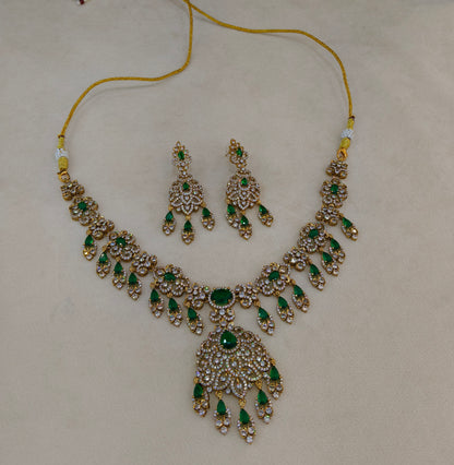 Antique Gold Green Cz Necklace Jewellery Tyra Set