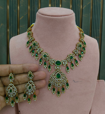 Antique Gold Green Cz Necklace Jewellery Tyra Set