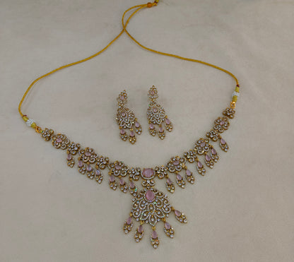 Antique Gold Pink Cz Necklace Jewellery Tyra Set