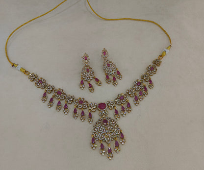 Antique Gold Majenta Cz Necklace Jewellery Tyra Set