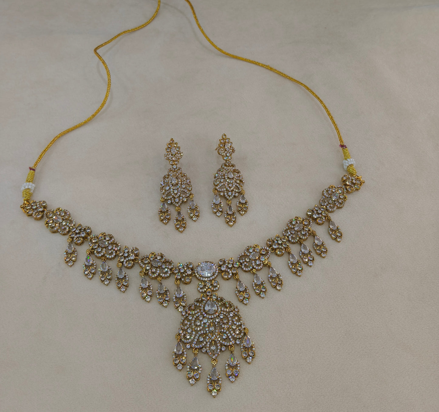 Antique Gold White Cz Necklace Jewellery Tyra Set