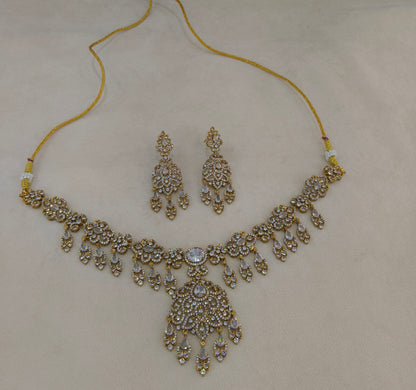 Antique Gold White Cz Necklace Jewellery Tyra Set