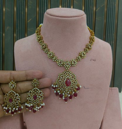 Antique Gold Ruby Cz Necklace Jewellery Beth Set
