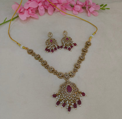 Antique Gold Ruby Cz Necklace Jewellery Beth Set