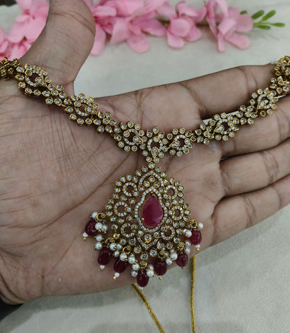 Antique Gold Ruby Cz Necklace Jewellery Beth Set