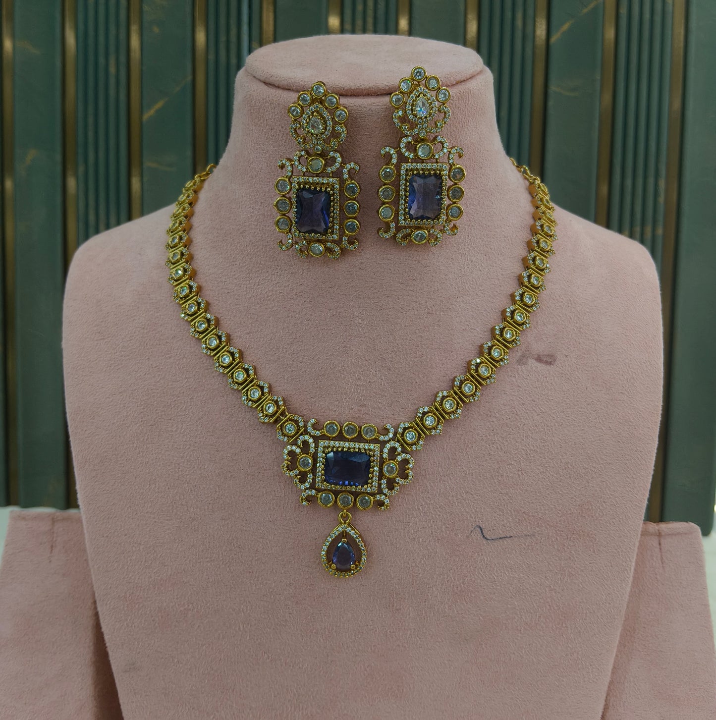 Antique Gold Purple Cz Necklace Jewellery Jazi Set