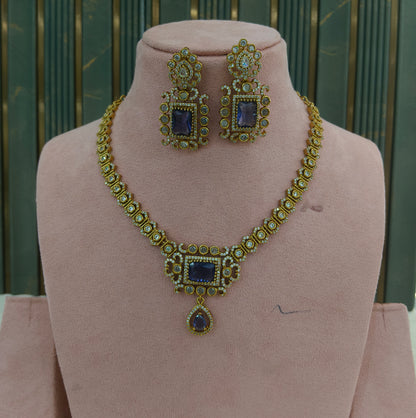 Antique Gold Purple Cz Necklace Jewellery Jazi Set