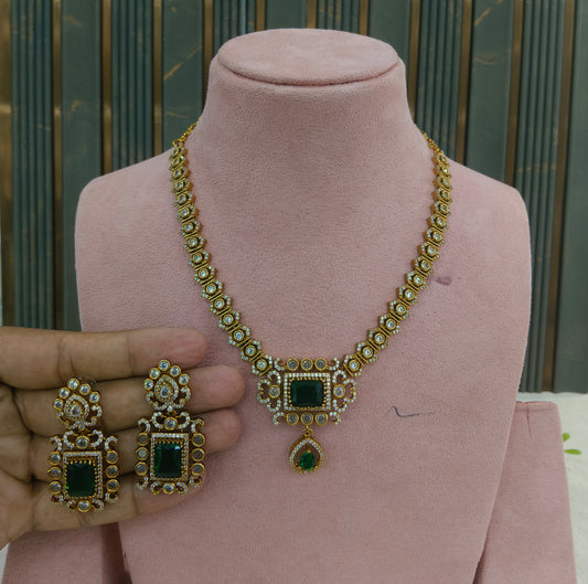 Antique Gold Green Cz Necklace Jewellery Jazi Set