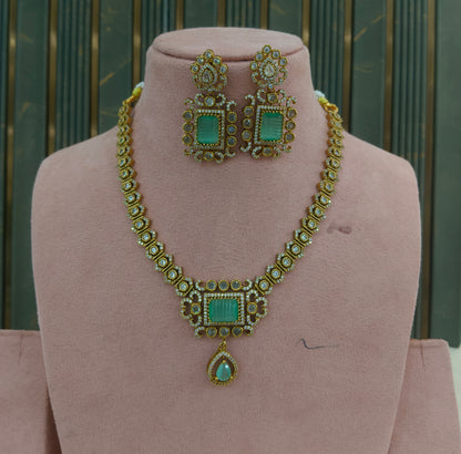 Antique Gold Mint Cz Necklace Jewellery Jazi Set