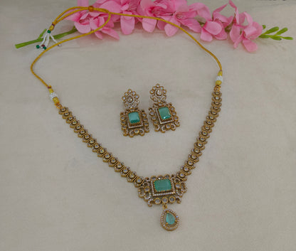 Antique Gold Mint Cz Necklace Jewellery Jazi Set