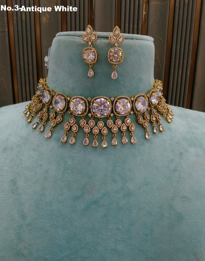Antique White CZ Stone Choker Jewellery Orika Set