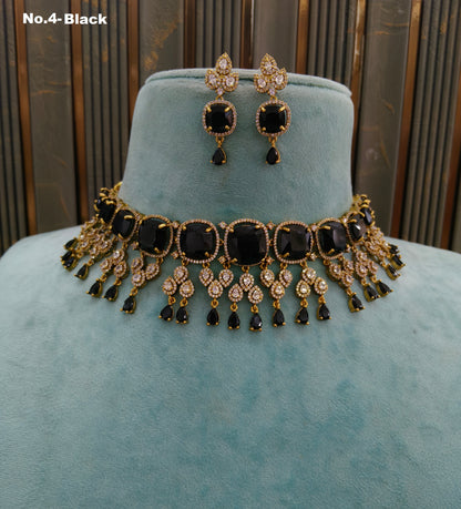 Antique Black CZ Stone Choker Jewellery Orika Set