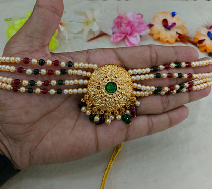 Gold Green Maroon Punjabi Choker Jewellery Jerry Set