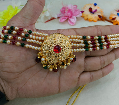 Gold Maroon Green Punjabi Choker Jewellery Jerry Set