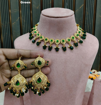 Gold Green Punjabi Necklace Jewellery Tom Sets