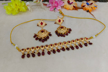 Gold Maroon Punjabi Necklace Jewellery Tom Sets