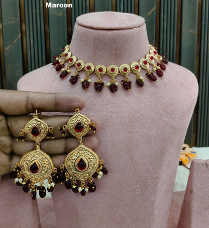 Gold Maroon Punjabi Necklace Jewellery Tom Sets