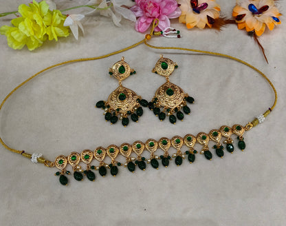 Gold Green Punjabi Necklace Jewellery Tom Sets