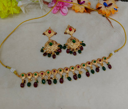 Gold Maroon Green Punjabi Necklace Jewellery Tom Sets