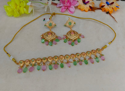 Gold Mint Pink Punjabi Necklace Jewellery Tom Sets