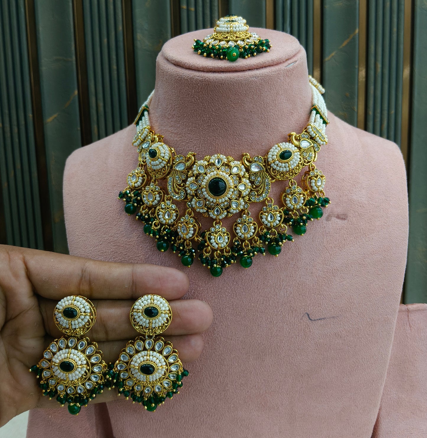 Gold Green Kundan Choker Jewellery Priyanka Sets