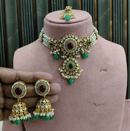 Ruby Sage Green Kundan Choker Jewellery Farhat Set
