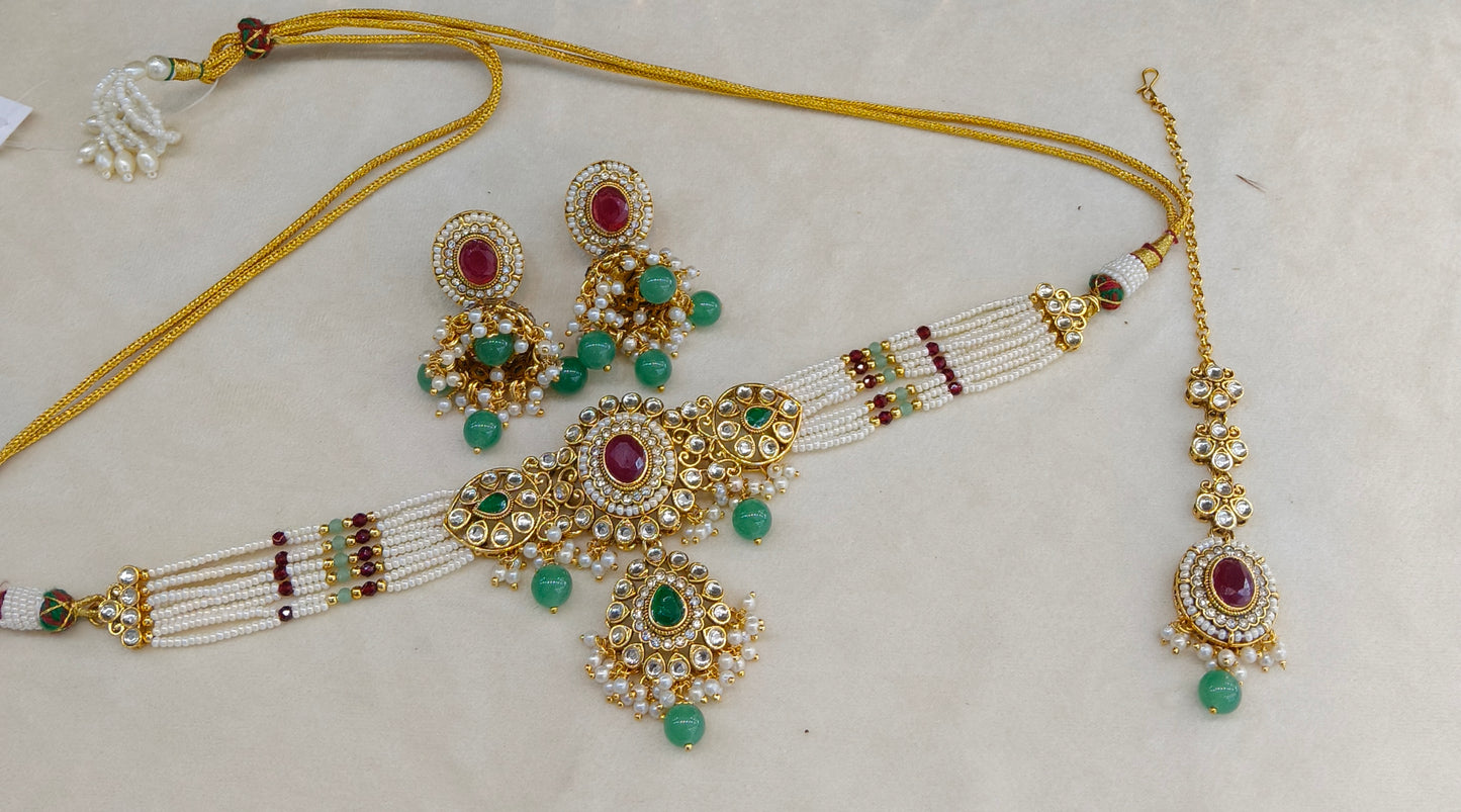 Ruby Sage Green Kundan Choker Jewellery Farhat Set