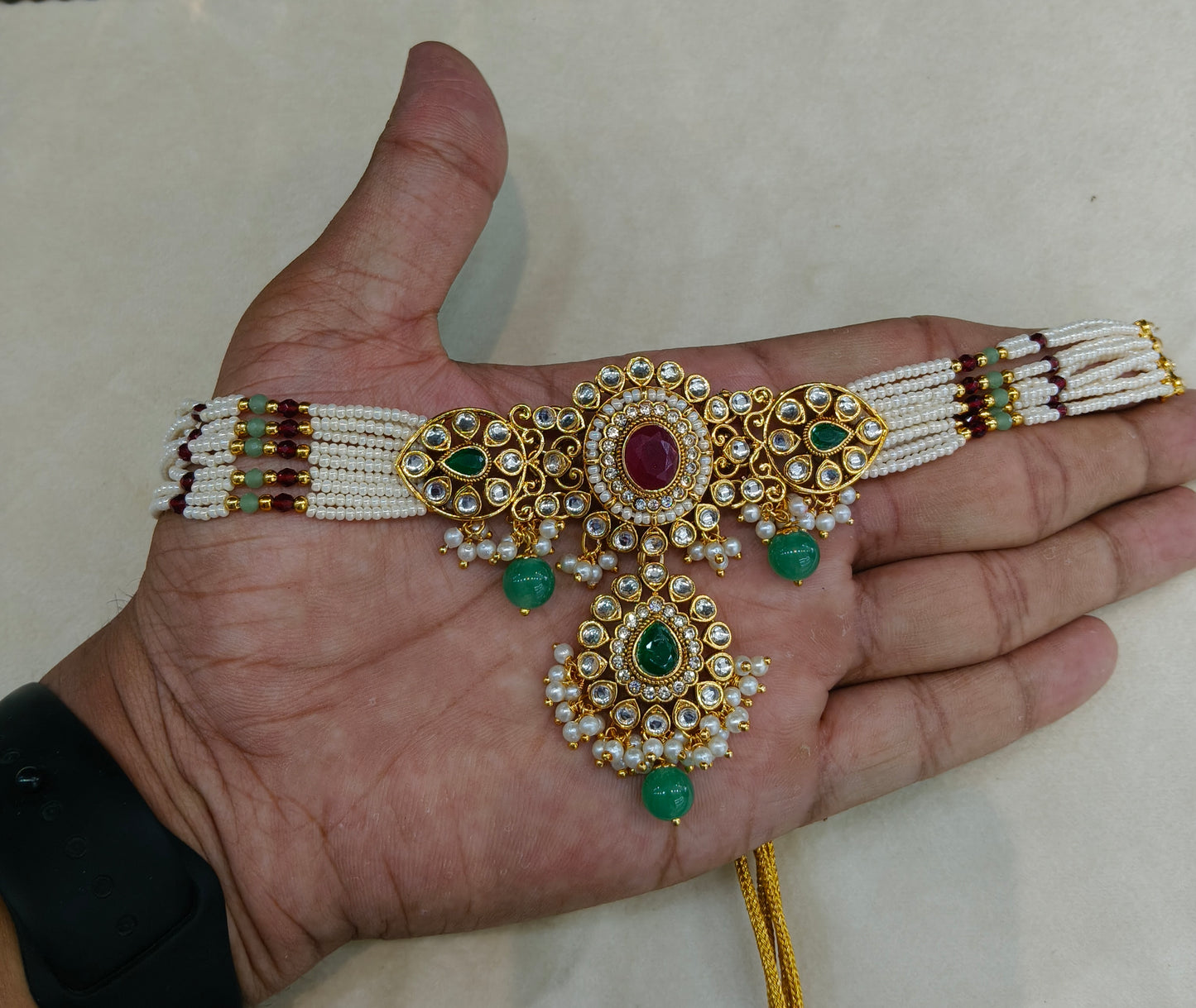 Ruby Sage Green Kundan Choker Jewellery Farhat Set