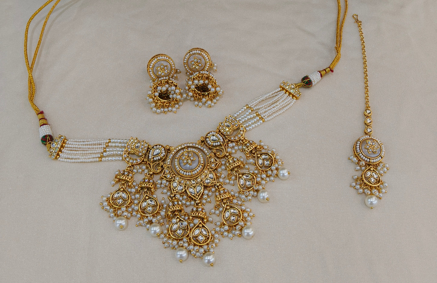Gold White Kundan necklace Set/ kundan Indian Ravia jewellery sets