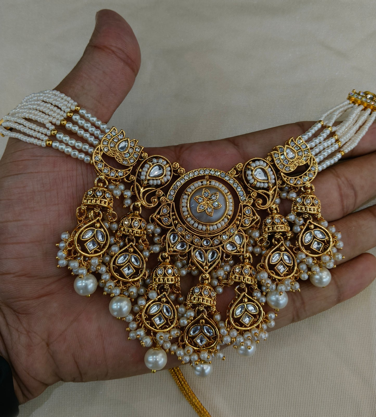 Gold White Kundan necklace Set/ kundan Indian Ravia jewellery sets