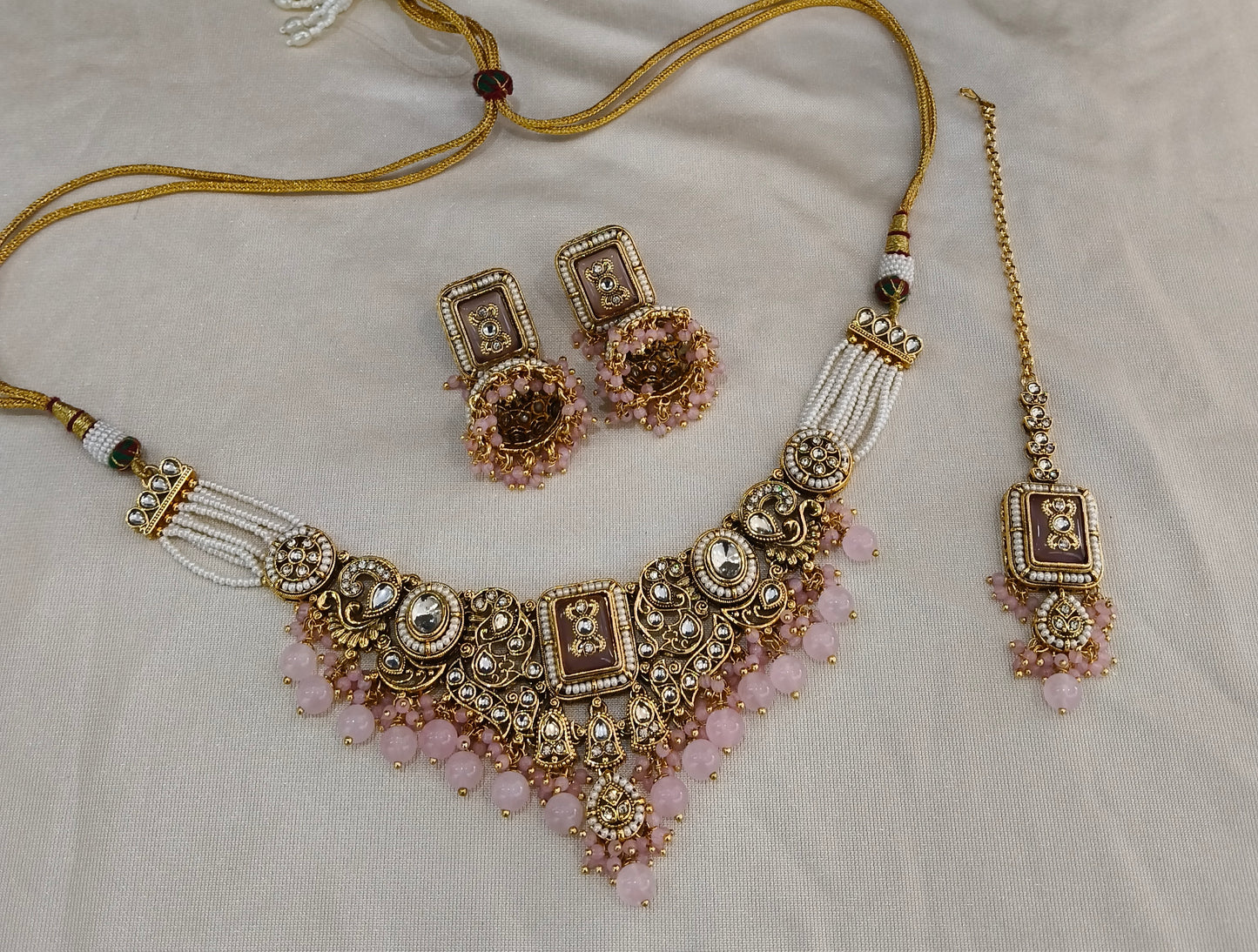 Gold Pink Kundan necklace Set/ kundan Gurmeet jewellery sets