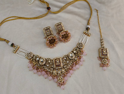 Gold Pink Kundan necklace Set/ kundan Gurmeet jewellery sets