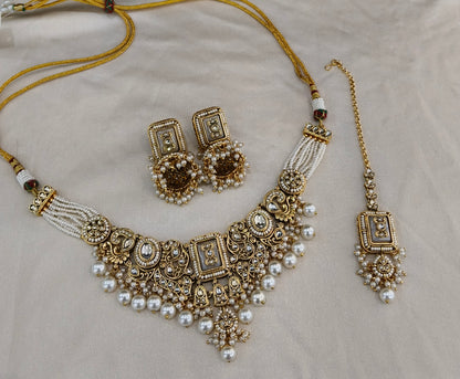 Gold White Kundan necklace Set/ kundan Gurmeet jewellery sets