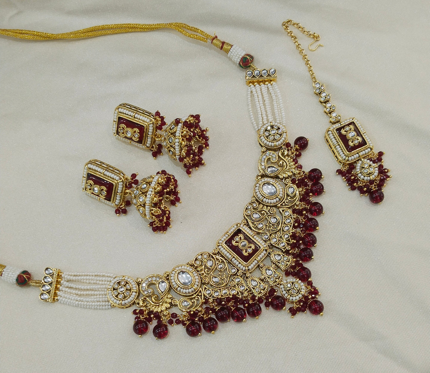 Gold Maroon Kundan necklace Set/ kundan Gurmeet jewellery sets