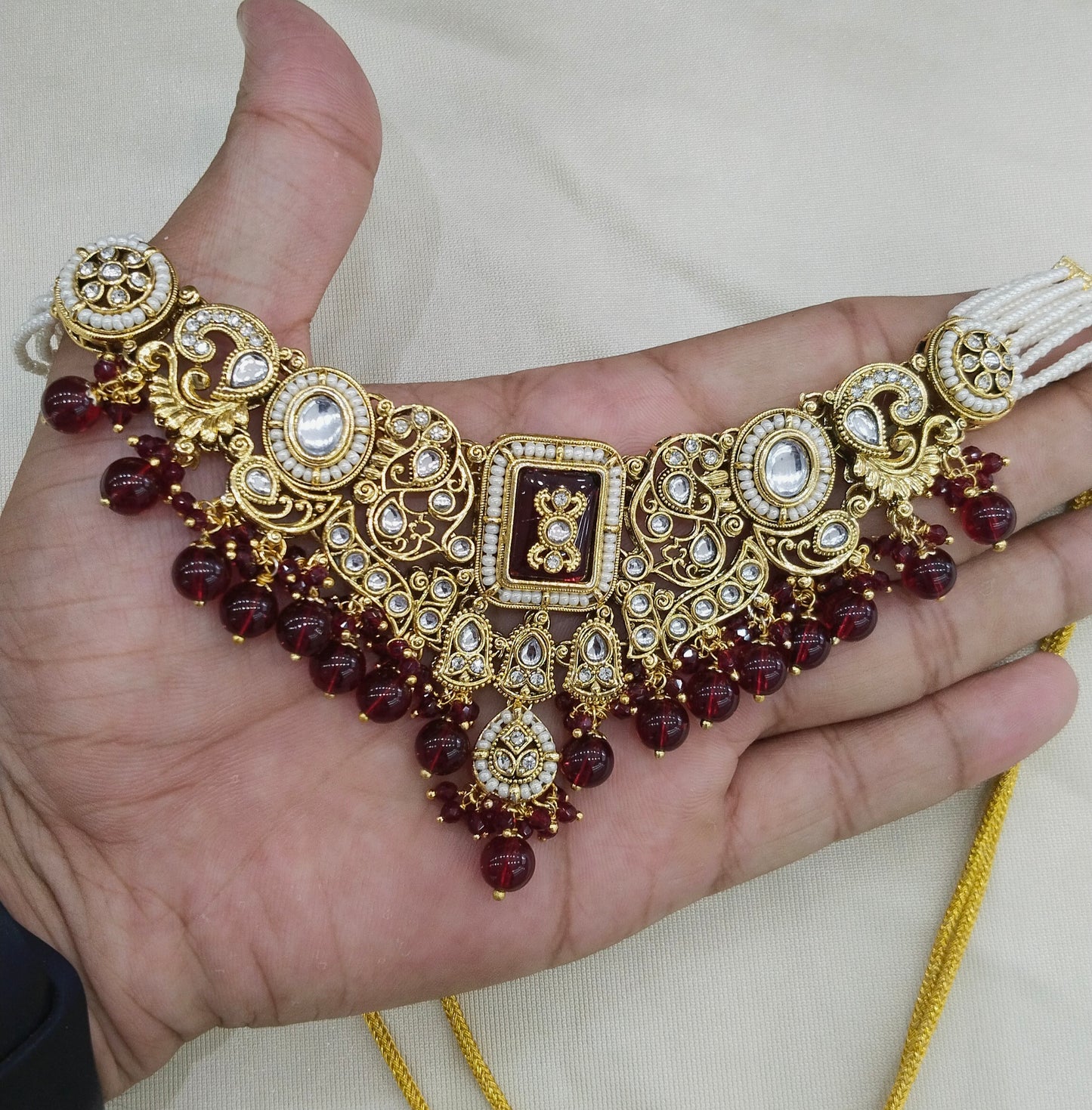 Gold Maroon Kundan necklace Set/ kundan Gurmeet jewellery sets