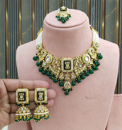 Gold Green Kundan necklace Set/ kundan Gurmeet jewellery sets