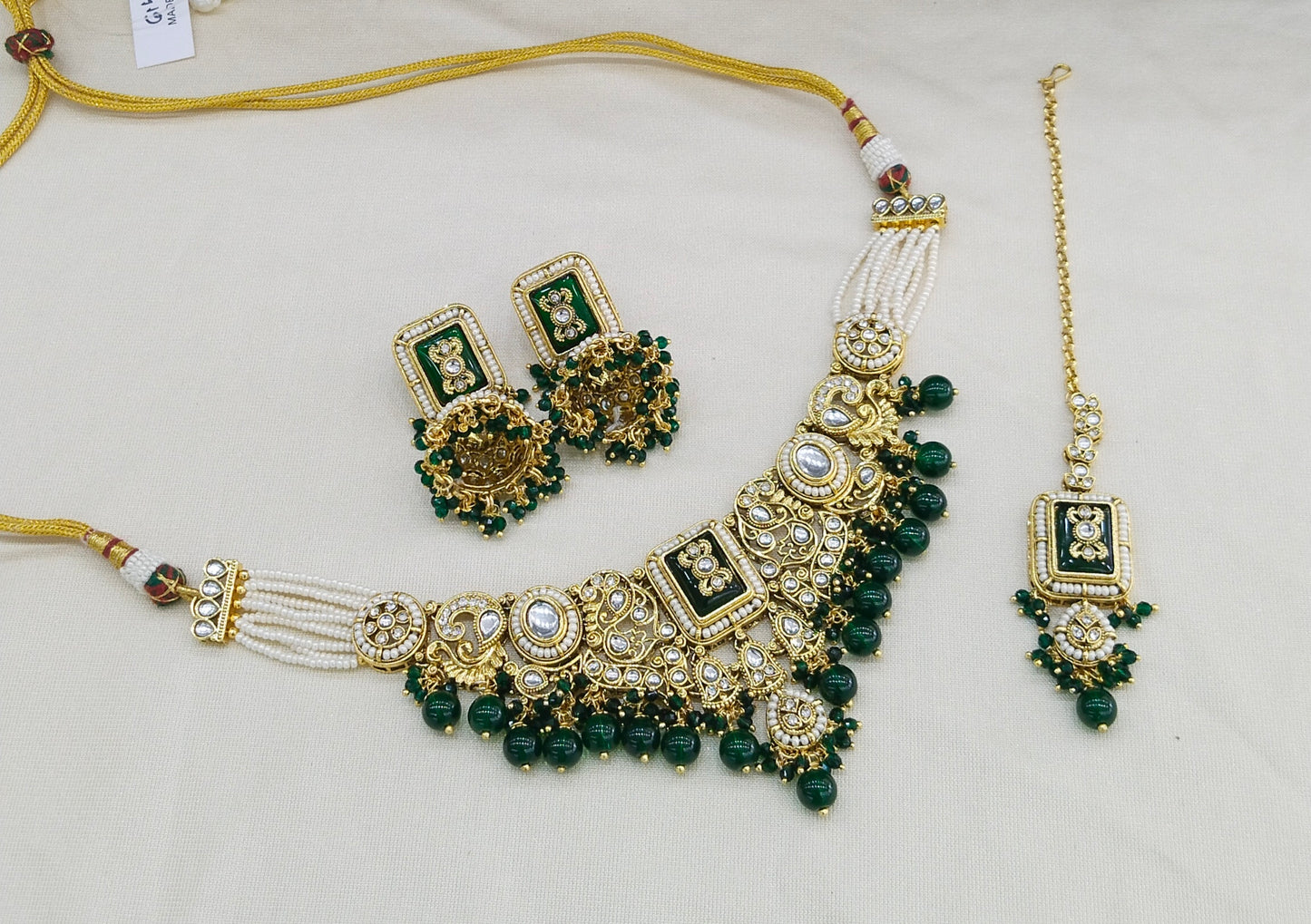 Gold Green Kundan necklace Set/ kundan Gurmeet jewellery sets